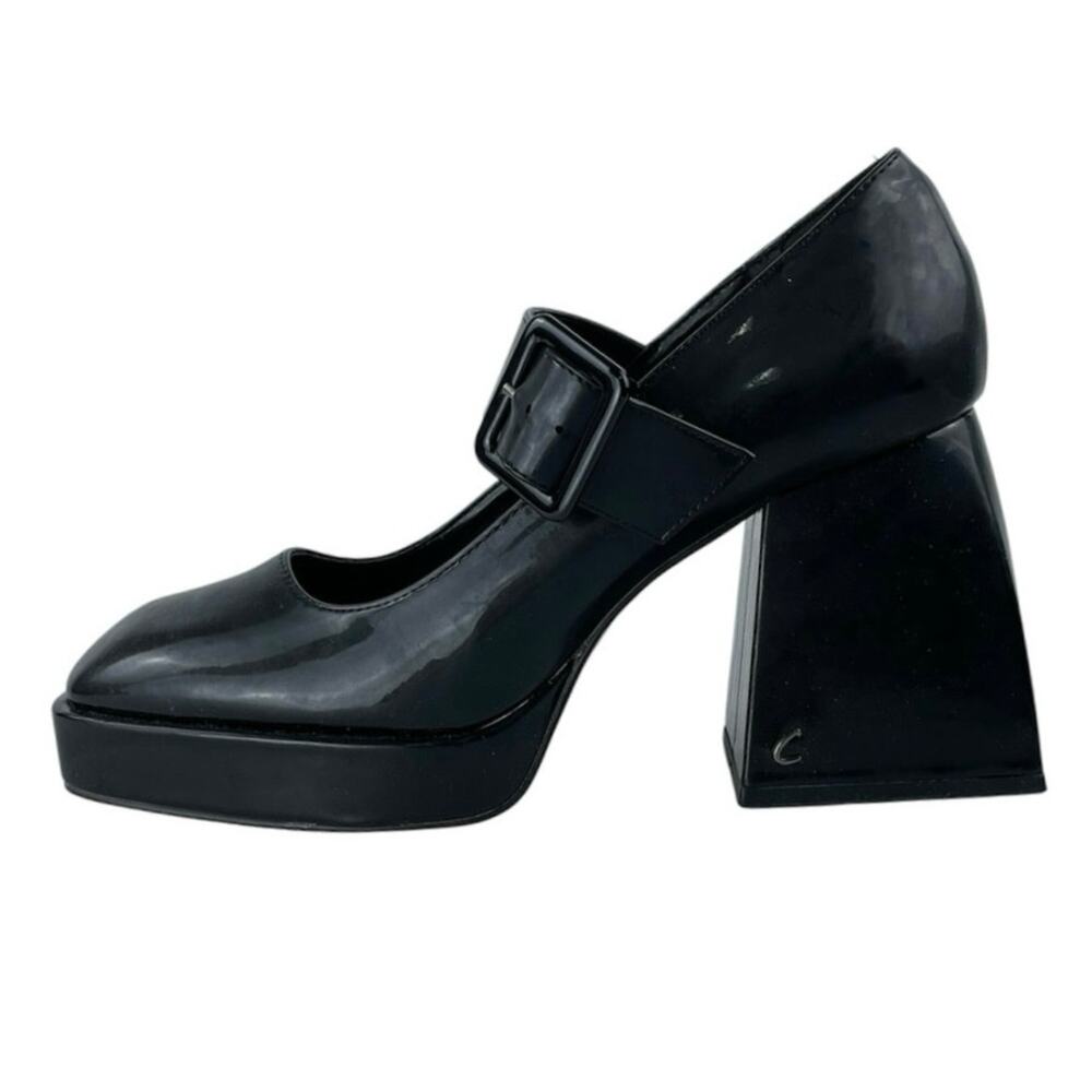 Sam Edelman Circus NY C Logo Black Chunky Platform Heels Mary Jane Pump Shoes 9